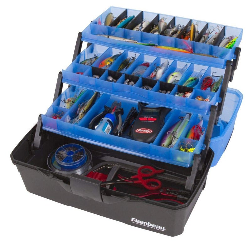 Flambeau Outdoors 6383FB 3-Tray Tackle Box - Classic Fishing Lure Storage Organizer, Large Portable Tackle Box, 32 Tray Compartments, Frost Blue/Black - Image 4